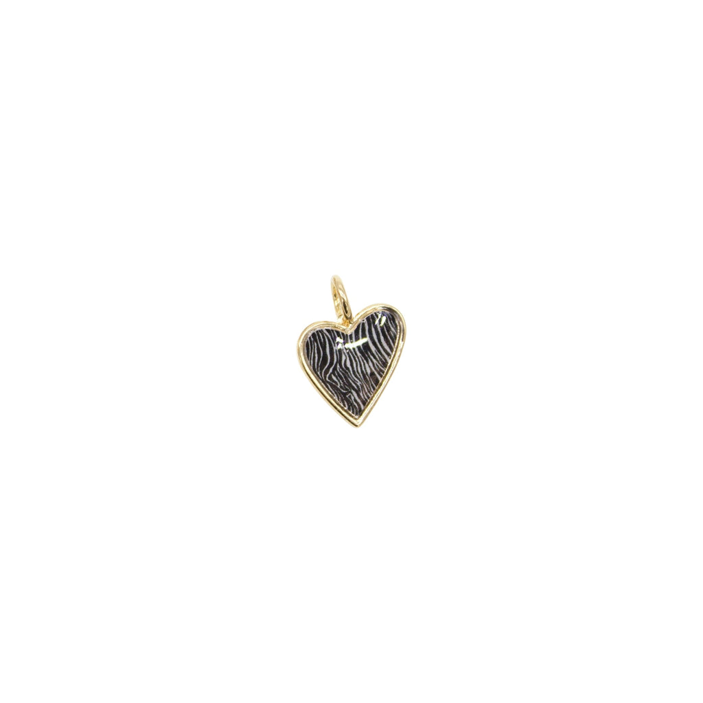 18K Gold Filled Zebra, Cheetah, Leopard, Dalmatian Print Heart Pendant (A3)