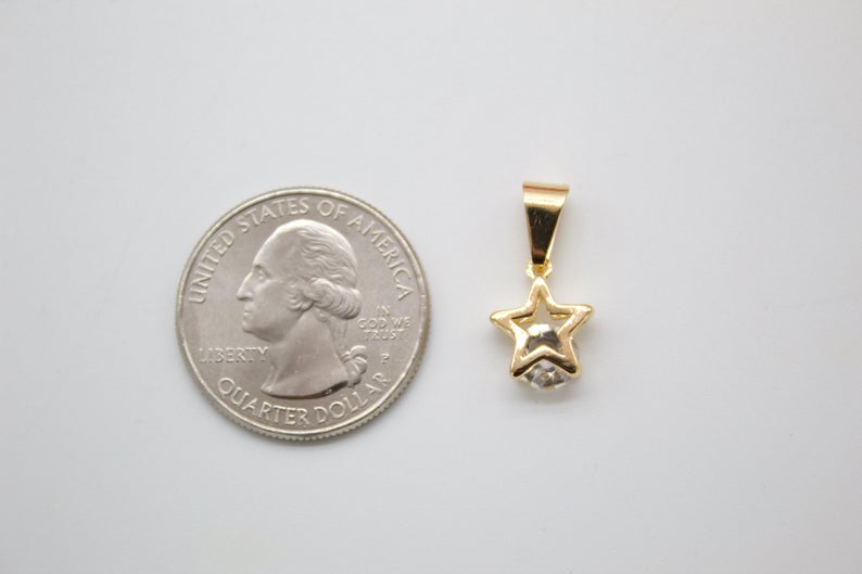 Dainty Tiny Delicate Bezel CZ Star Charm Gold Filled with Cubic Zirconia