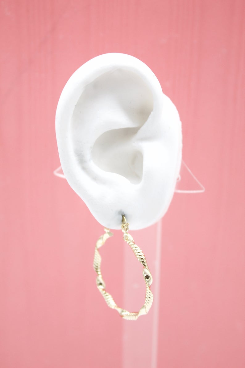 18K Gold Filled Large Twisted Leverback Hoop Earrings