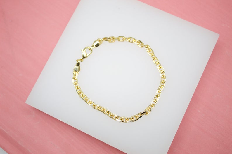 18K Gold Filled 4mm Small Thick PaperClip Bracelet (I339)