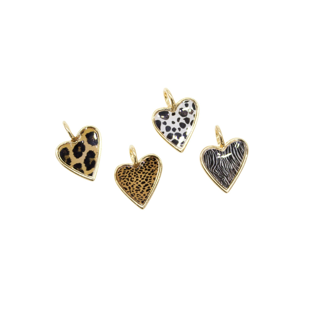 18K Gold Filled Zebra, Cheetah, Leopard, Dalmatian Print Heart Pendant (A3)