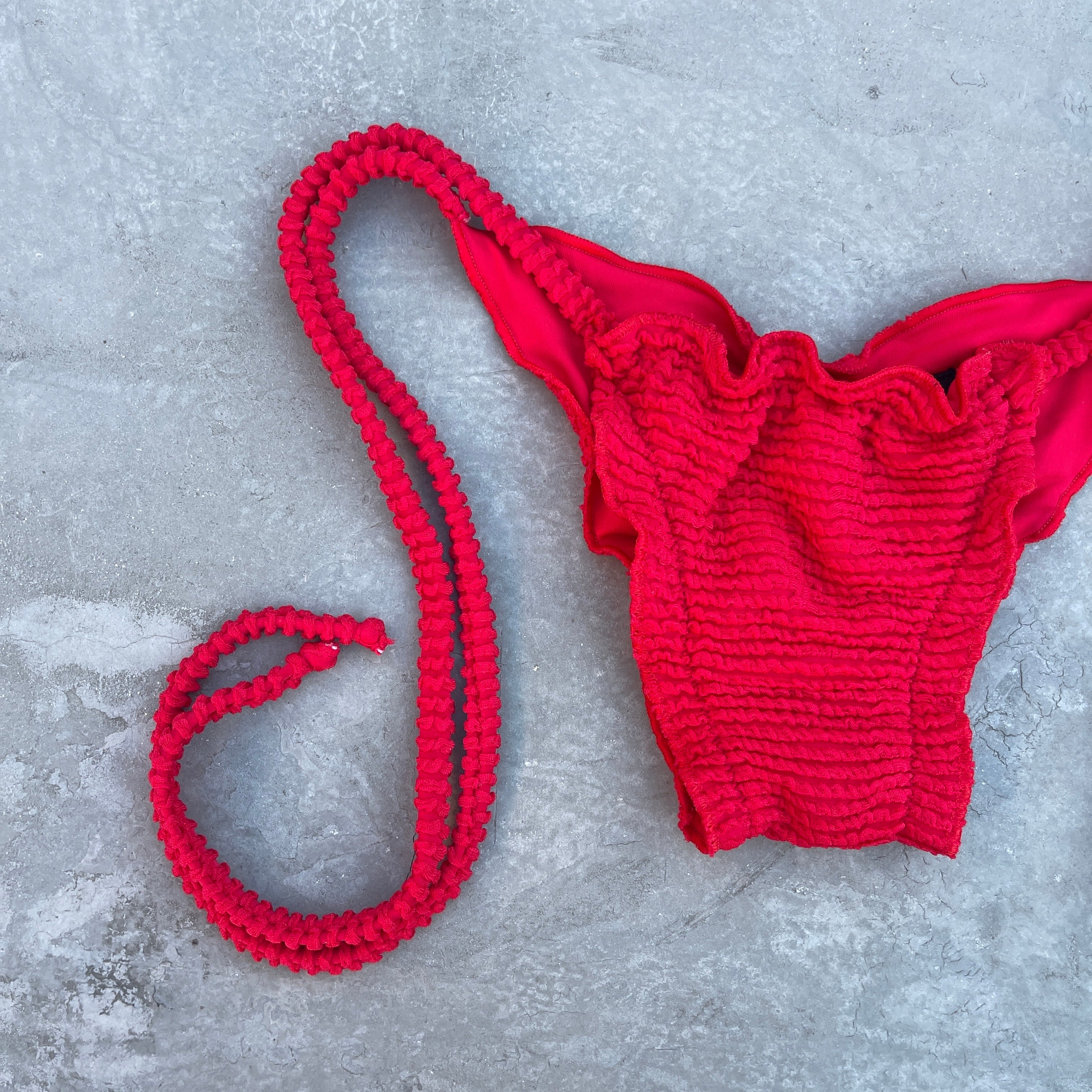 Mexican Chili Red Textured Ripple Side Tie Bikini Bottom