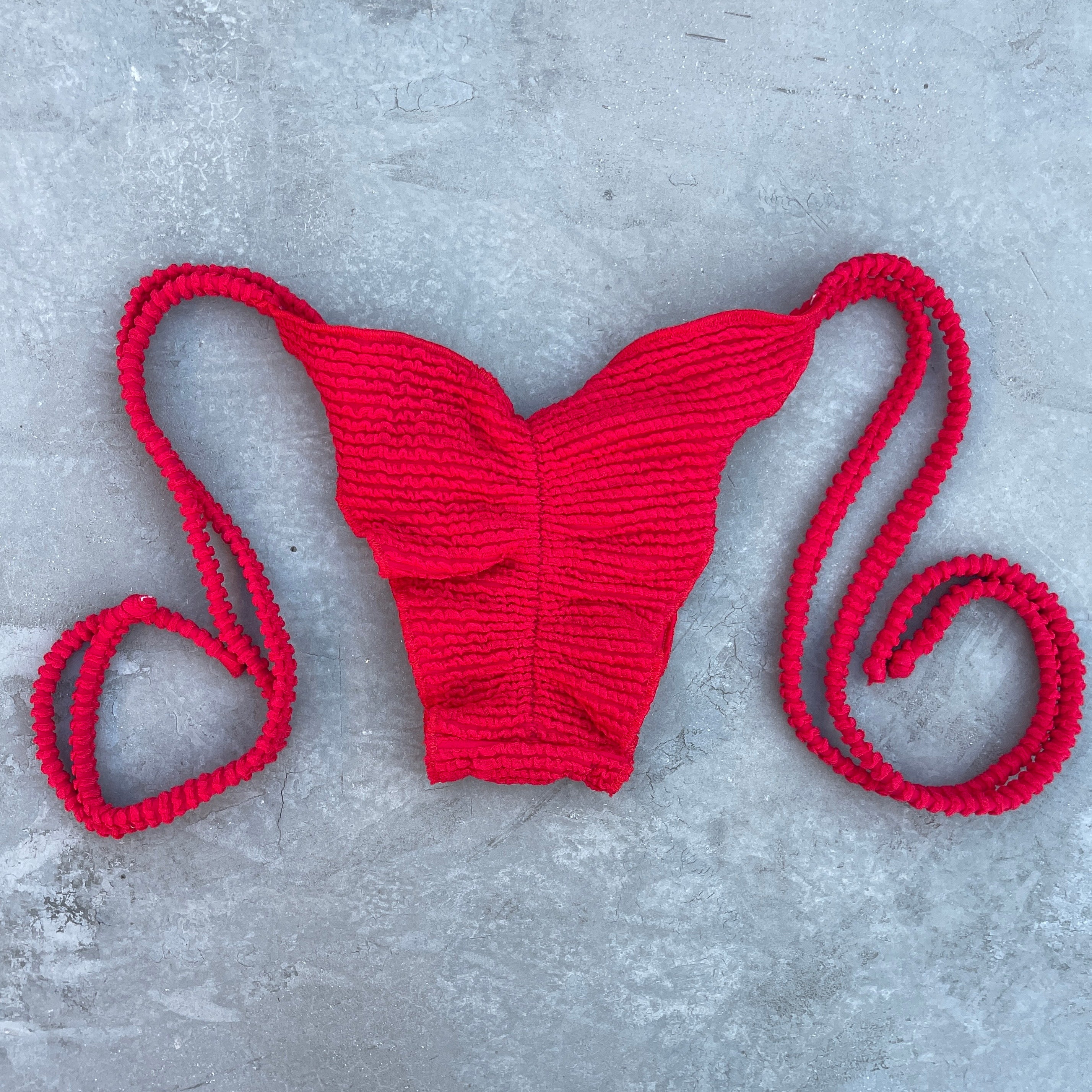 Mexican Chili Red Textured Ripple Side Tie Bikini Bottom