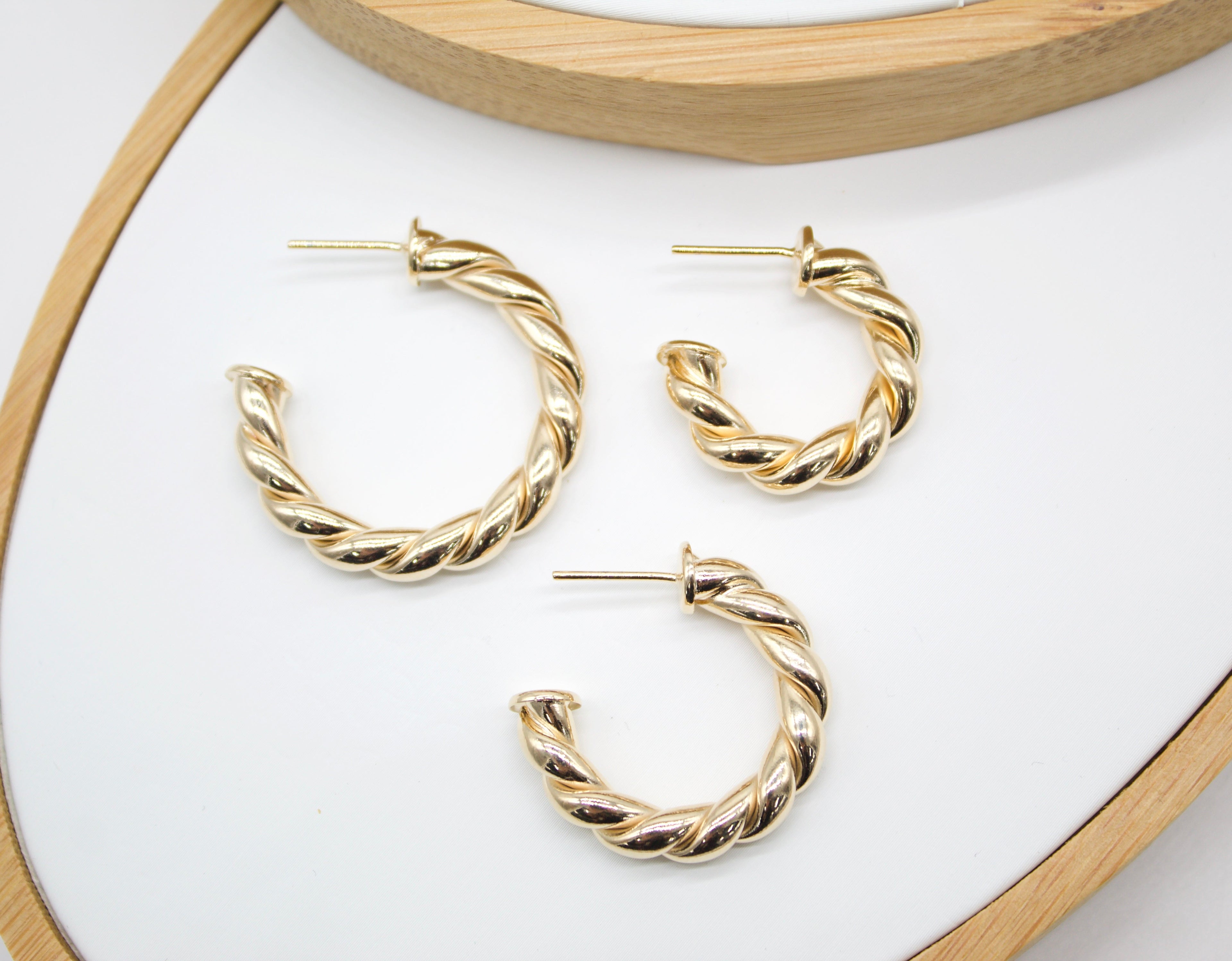 18K Gold 5mm Filled Twisted Open Hoop Stud Earrings (K18-20)