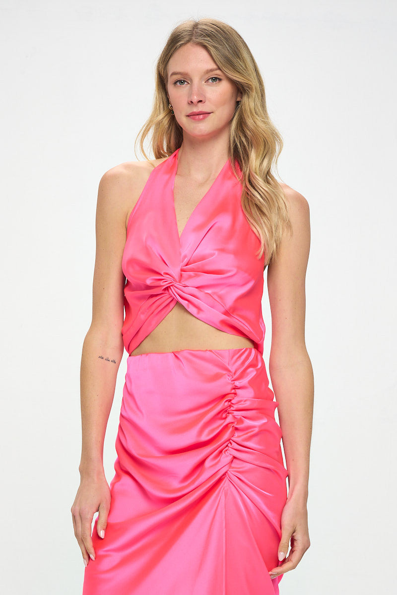 Satin No Sleeve Top with Front Twist